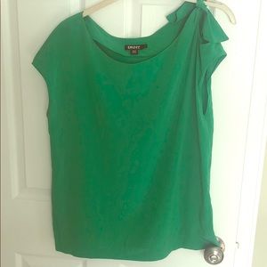 DKNY Kelly Green silk off the shoulder top